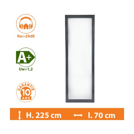 Direct Fenêtres – Châssis fixe en PVC gris anthracite H.225 x l.70 cm – Double vitrage 4/16/4 – Isolation thermique A+ – Renfort acier 1,5 mm