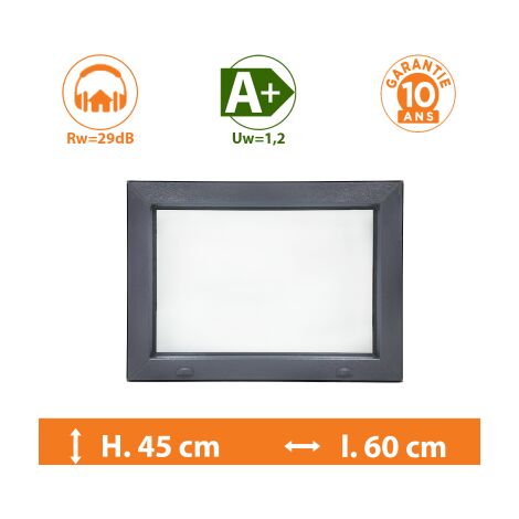 Direct Fenêtres – Châssis fixe gris anthracite 45x60cm – Double vitrage 4/16/4 – Isolation thermique A+ – PVC traité anti-UV – Garantie 10 ans