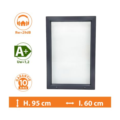 Direct Fenêtres – Châssis fixe PVC gris anthracite 95 x 60 cm – Double vitrage 4/16/4 – Isolation thermique A+ – 10 ans de garantie