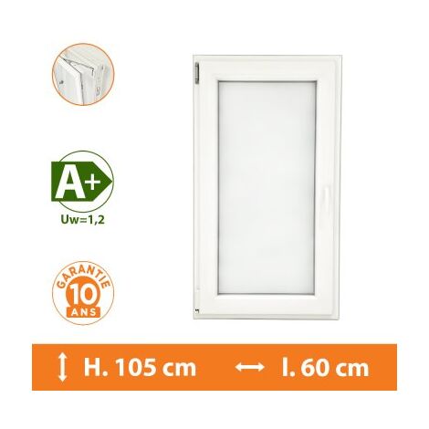 Direct Fenêtres – Fenêtre PVC 1 vantail blanc – H.105 x l.60 cm – Double vitrage A+ – Ouvrant à la française – Isolation thermique et acoustique