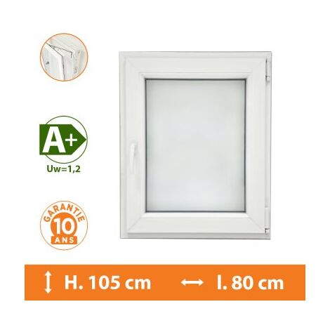 Direct Fenêtres – Fenêtre PVC 1 vantail blanc – H.105 x l.80 cm – Double vitrage 4/16/4 avec gaz argon – Ouverture oscillo-battante sécurisée