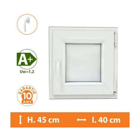 Direct Fenêtres – Fenêtre PVC 1 vantail blanche – H.45 x l.40 cm – Ouverture oscillo-battante – Isolation thermique A+ – Double vitrage 4/16/4