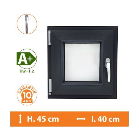 Direct Fenêtres – Fenêtre PVC 1 vantail gris anthracite – H.45 x l.40 cm – Double vitrage 4/16/4 – Ouverture oscillo-battante – Performance A+