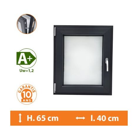 Direct Fenêtres – Fenêtre PVC 1 vantail gris anthracite RAL 7016 – H.65 x l.40 cm – Double vitrage 4/16/4 – Isolation thermique A+ (Uw = 1,2)