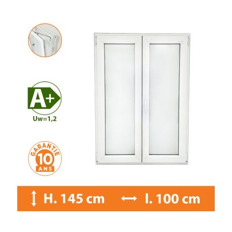 Direct Fenêtres – Fenêtre PVC 2 vantaux blanc H.145 x l.100 cm – Double vitrage 4/16/4 – Isolation thermique Uw 1,2 – Ouverture oscillo-battante
