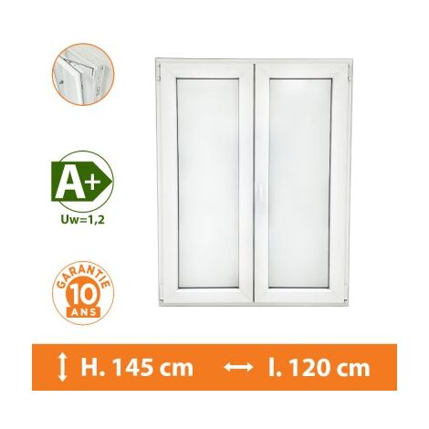 Direct Fenêtres – Fenêtre PVC 2 vantaux blanc H.145 x l.120 cm – Double vitrage 4/16/4 – Isolation thermique Uw 1,2 – Ouverture oscillo-battante