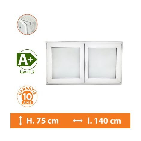 Direct Fenêtres – Fenêtre PVC 2 vantaux blanc H.75 x l.140 cm – Double vitrage 4/16/4 avec argon – Isolation thermique A+ – Ouverture oscillo-battante