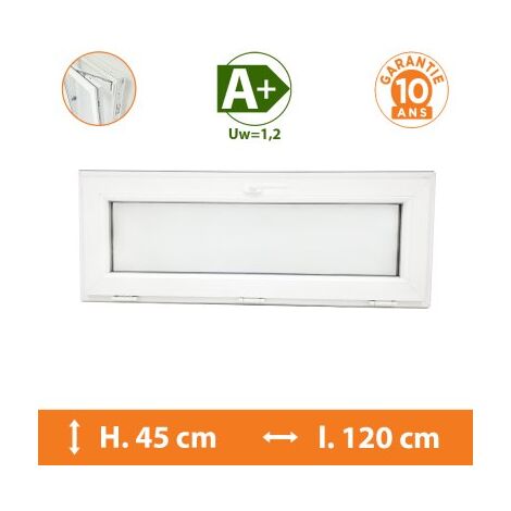 Direct Fenêtres – Châssis abattant blanc H.45 x l.120 cm – Double vitrage 4/16/4 – Isolation thermique A+ Uw 1,2 – Isolation acoustique Rw 29 dB