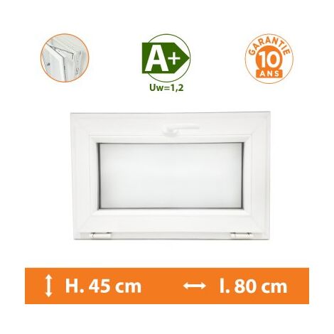 Direct Fenêtres – Fenêtre PVC abattante blanche H.45 x l.80 cm – Double vitrage 4/16/4 – Isolation thermique A+ Uw=1,2 – Crémone sécurité 5 points