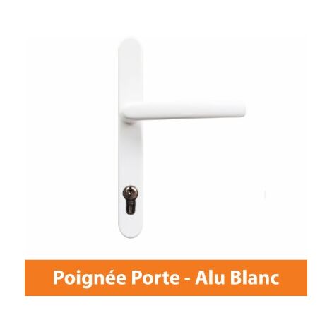Direct Fenêtres – Poignée de porte d'intérieur double béquille sur plaque en aluminium blanc RAL 9016 – Entraxe 200mm – Distance serrure 92mm – Longueur 240mm