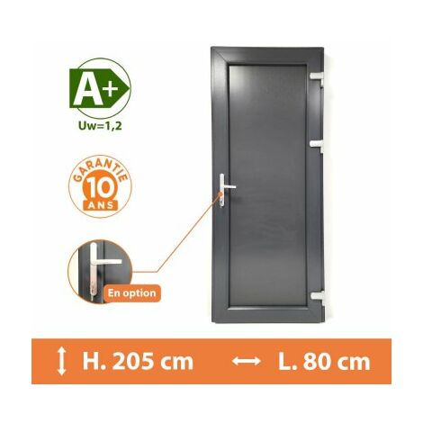 Direct Fenêtres – Porte de service PVC gris anthracite – H.205 x l.80 cm – Isolation thermique optimale A – Seuil aluminium avec pont thermique