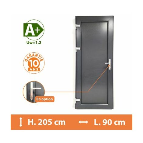 Direct Fenêtres – Porte de service PVC gris anthracite – Tirant gauche – H.205 x l.90 cm – Isolation thermique A et acoustique Rw 29dB