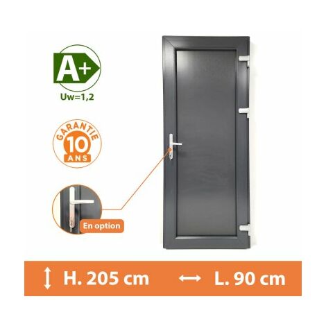 Direct Fenêtres – Porte de service PVC gris anthracite – Isolation thermique optimale A – Dimensions H.205 x l.90 cm – Seuil aluminium avec pont thermique