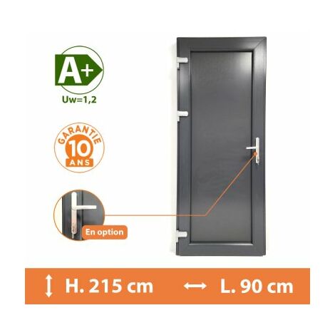Direct Fenêtres – Porte de service PVC – Gris anthracite RAL 7016 – H.215 x l.90 cm – Isolation thermique A – Seuil aluminium PMR