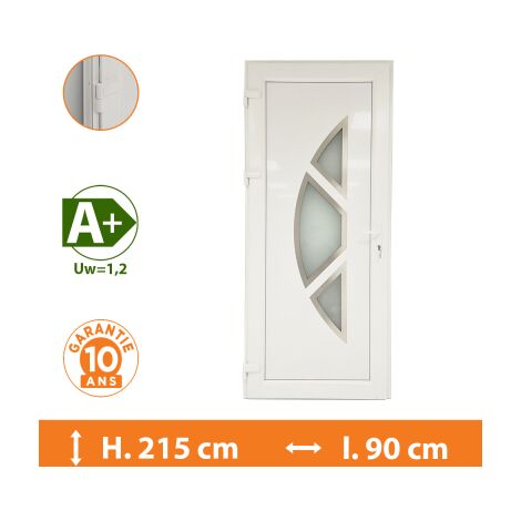 Direct Fenêtres – Porte d'entrée PVC blanc 1 vantail ouvrant à la française – Double vitrage clair 33.2/14/4 – Isolation thermique A – Seuil aluminium