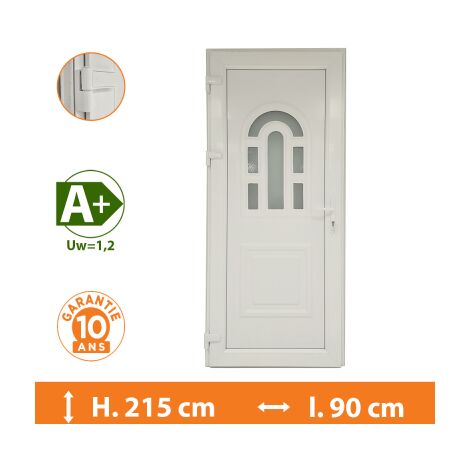 Direct Fenêtres – Porte d'entrée PVC blanc 70mm – Double vitrage clair 33.2/14/4 – Isolation thermique Ud=1,4 – Sécurité 5 points – Seuil extra plat PMR