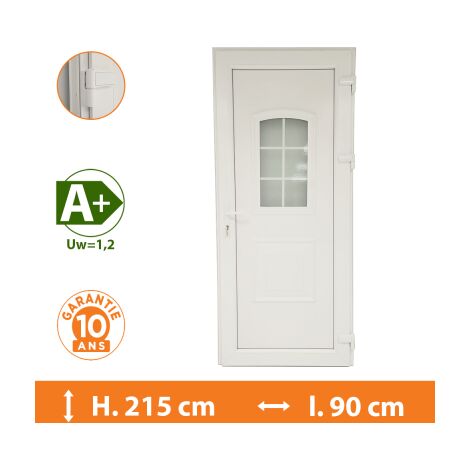 Direct Fenêtres – Porte d'entrée PVC blanc – Double vitrage 33.2/14/4 – Isolation thermique Ud=1,4 – Épaisseur dormant 70 mm – Sécurité 5 points