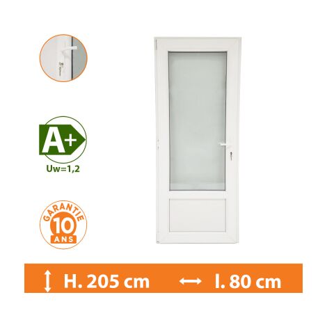 Direct Fenêtres – Porte-fenêtre 1 vantail blanc – H.205 x l.80 cm – Isolation thermique A+ – Double vitrage 4/16/4 – Sécurité 5 points