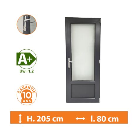 Direct Fenêtres – Porte-fenêtre 1 vantail gris anthracite – Double vitrage 4/16/4 – Isolation thermique A+ – Ouvrant à la française – H.205 x l.80 cm