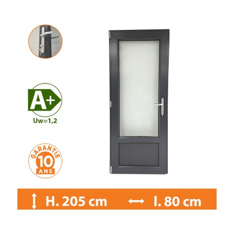 Direct Fenêtres – Porte-fenêtre 1 vantail gris anthracite – H.205 x l.80 cm – Double vitrage 4/16/4 – Isolation thermique A+ – Seuil aluminium extra plat 18 mm