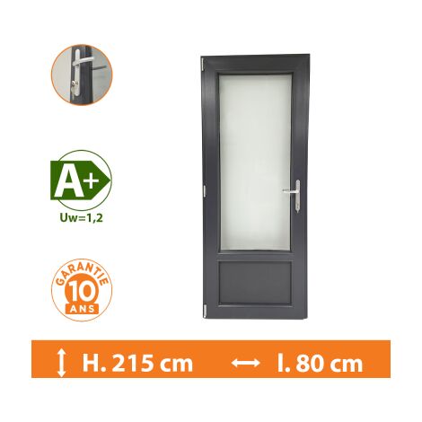 Direct Fenêtres – Porte-fenêtre 1 vantail gris anthracite RAL 7016 – H.215 x l.80 cm – Double vitrage 4/16/4 – Isolation thermique et acoustique A+