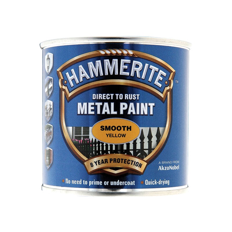 Hammerite - 5084874 Direct to Rust Smooth Finish Metal Paint Yellow 250ml HMMSFY250