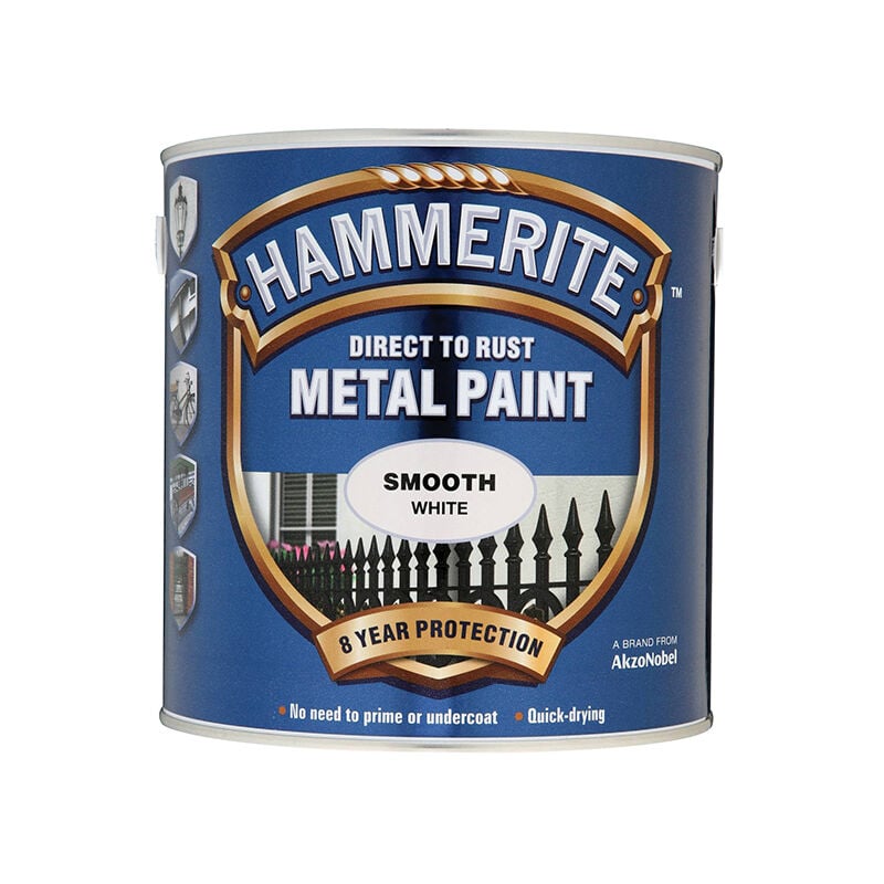 Hammerite - Smooth Direct To Rust Metal Paint - 2.5 Litres - White - White