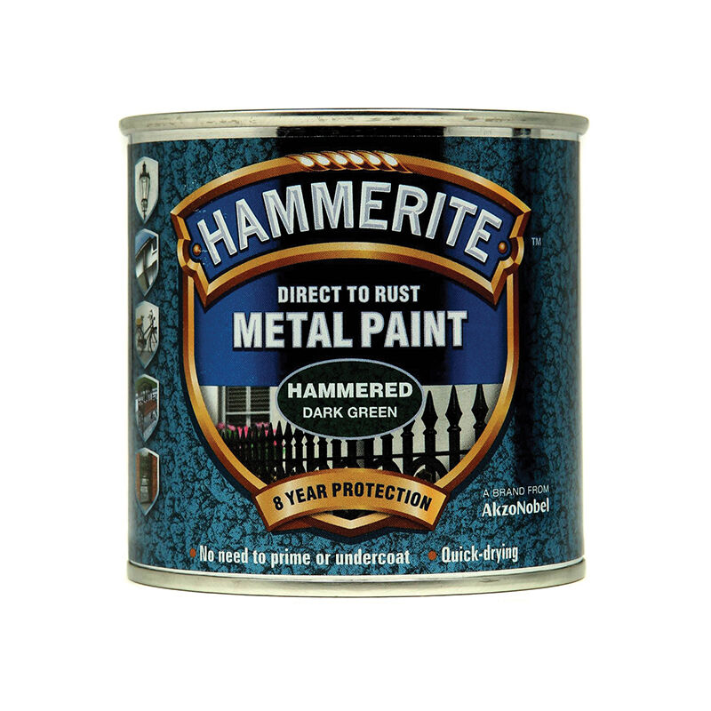 Hammerite - 5084831 Direct to Rust Hammered Finish Metal Paint Dark Green 250ml HMMHFDG250