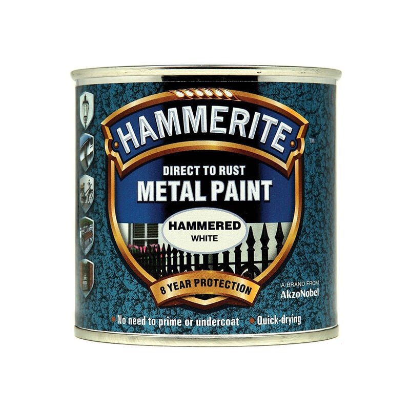 Hammerite - 5084836 Direct to Rust Hammered Finish Metal Paint White 250ml HMMHFW250