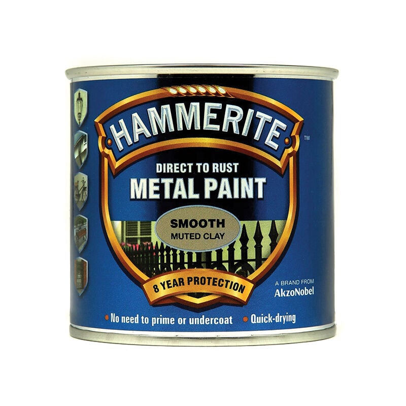 Hammerite - 5158231 Direct to Rust Smooth Finish Metal Paint Muted Clay 250ml HMMSFMC250