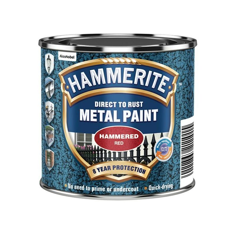 Hammerite - Direct to Rust Hammered Finish Paint Red 250ml HMMHFR250 - Red