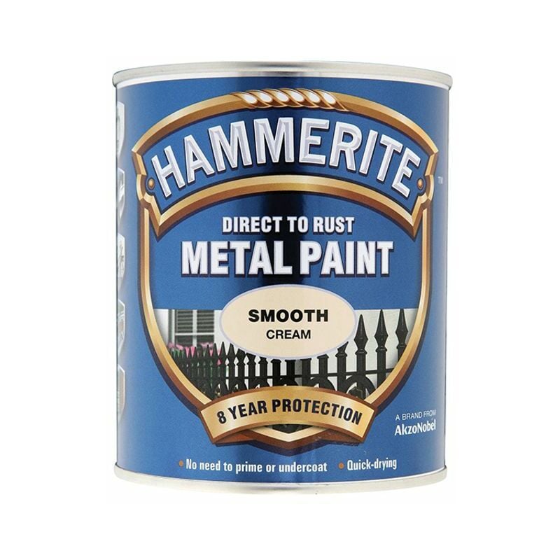 Hammerite - Diect to Rust Smooth Finish Metal Paint Ceam 750ml HMMSFCR750 - Cream