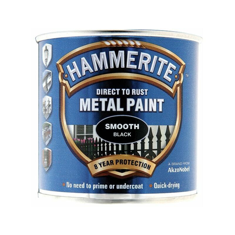 Hammerite - Direct to Rust Smooth Finish Metal Paint Black 250ml HMMSFBL250 - Black