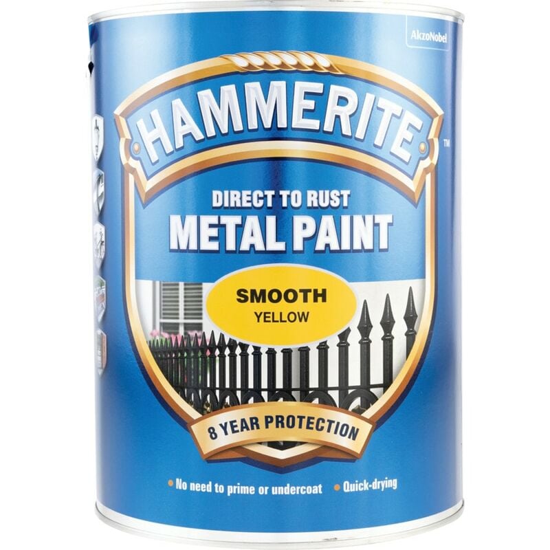 Hammerite - Direct to Rust Smooth Yellow Metal Paint - 5LTR - Yellow