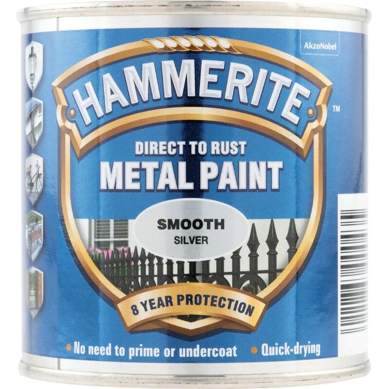 Hammerite - Direct to Rust Smooth Silver Metal Paint - 250ML - Silver