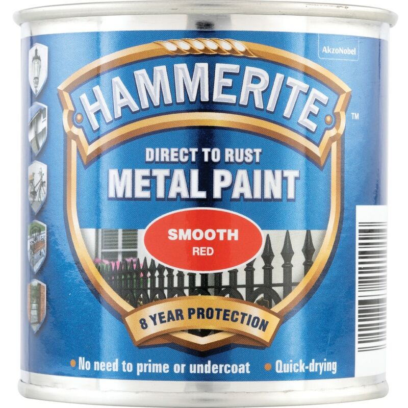 Hammerite - Direct to Rust Smooth Red Metal Paint - 250ML - Red