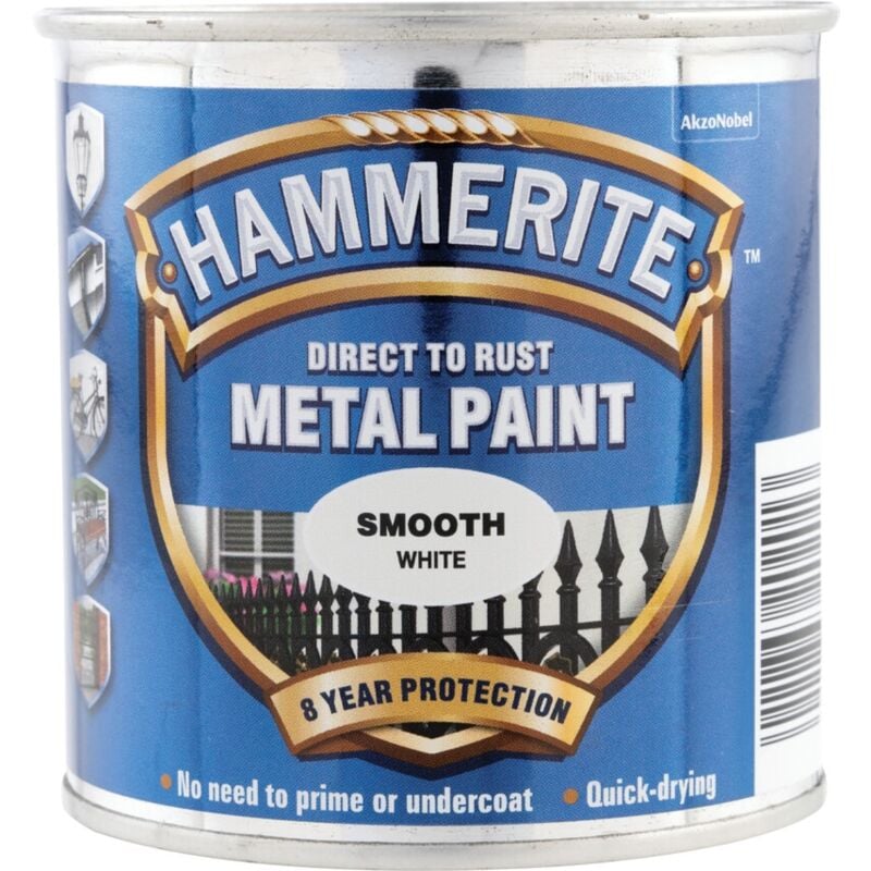 Hammerite - Direct to Rust Smooth White Metal Paint - 250ML - White