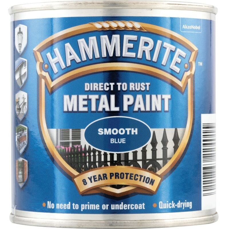 Hammerite - Direct to Rust Smooth Blue Metal Paint - 250ML - Blue