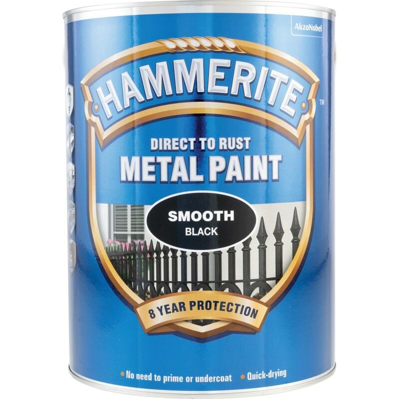 Hammerite - Direct to Rust Smooth Black Metal Paint - 5LTR - Black