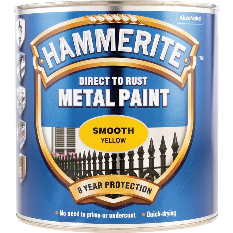 Hammerite - Direct to Rust Smooth Yellow Metal Paint - 2.5LTR - Yellow