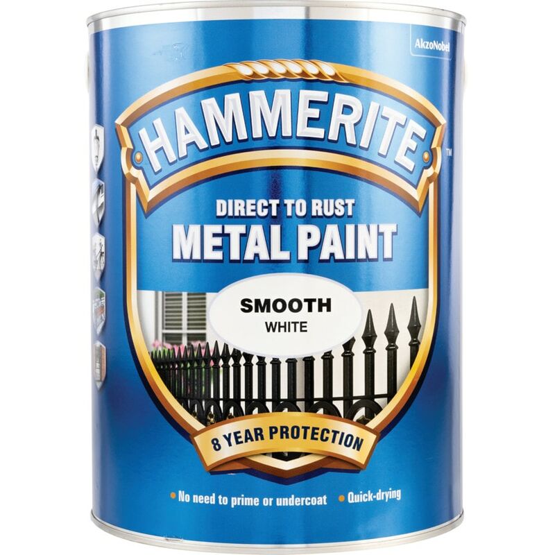 Hammerite - Direct to Rust Smooth White Metal Paint - 5LTR - White