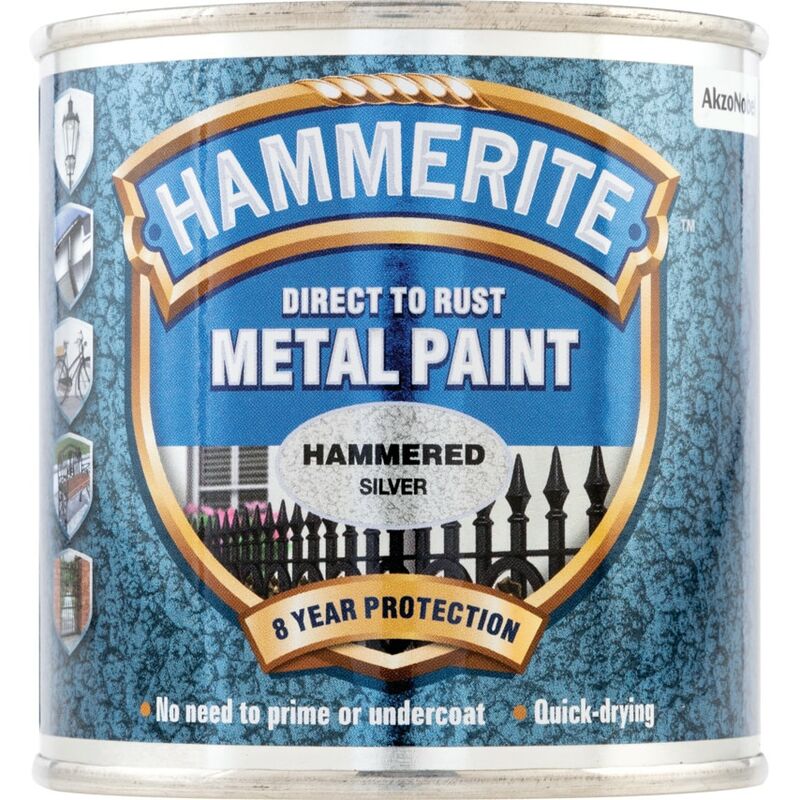 Hammerite - Direct to Rust Hammered Silver Metal Paint - 250ML - Silver