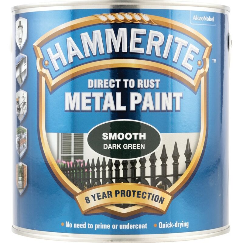 Direct to Rust Smooth Dark Green Metal Paint - 2.5LTR - Green - Hammerite