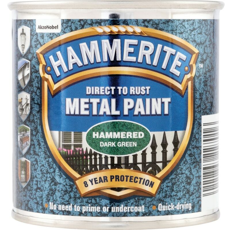 Hammerite - Direct to Rust Hammered Dark Green Metal Paint - 250ML - Green