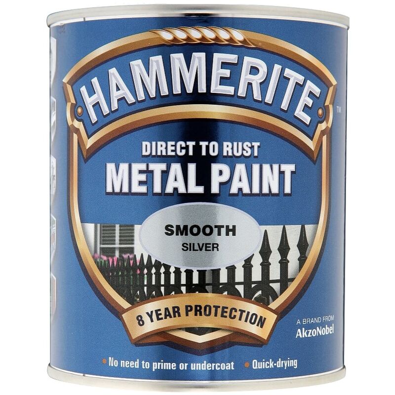 Hammerite - Smooth Direct To Rust Metal Paint - 750ML - Silver - Silver