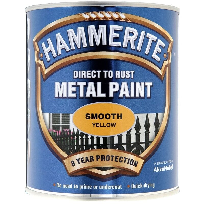 Hammerite - Smooth Direct To Rust Metal Paint - 750ML - Yellow - Yellow