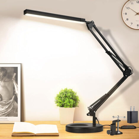 dirigéLampe de bureau à pince en aluminium, lampe à bras long à trois couleurs et à intensité variable-pliable