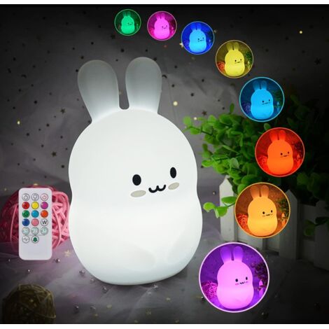 dirigéLampe lapin, veilleuse télécommandée pour enfants, veilleuse en silicone, lampe de chevet tactile à intensité variable
