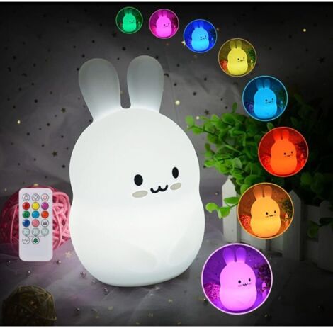 dirigéLampe lapin, veilleuse télécommandée pour enfants, veilleuse en silicone, lampe de chevet tactile à intensité variable