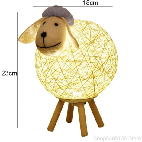dirigéVeilleuse, lampe de table créative en rotin en forme de moutonUSBVeilleuse à projection protégeant les yeux
